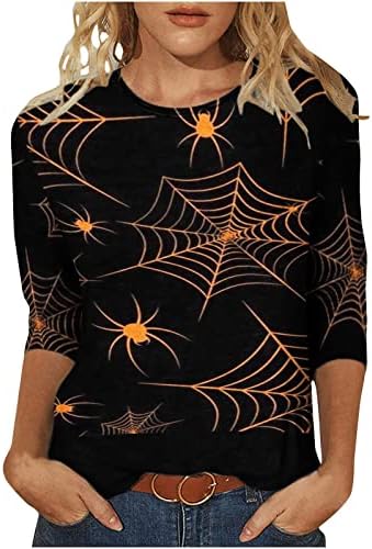 Ženska halloween tiskana labava majica srednje dužine 3/4 rukava jeseni bluza okrugli vrat casual pulover
