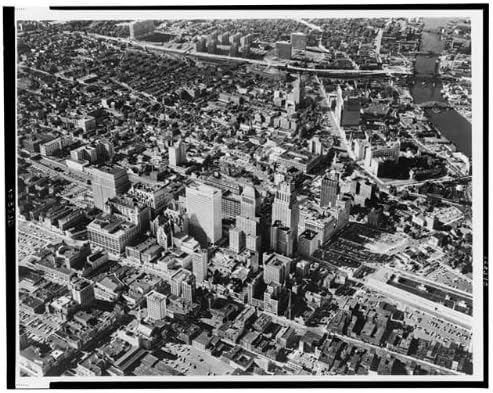 HistoricalFindings fotografija: pogled iz zraka,Newark,New Jersey,NJ,gradski pejzaž,most,Rijeka,zgrade,1964
