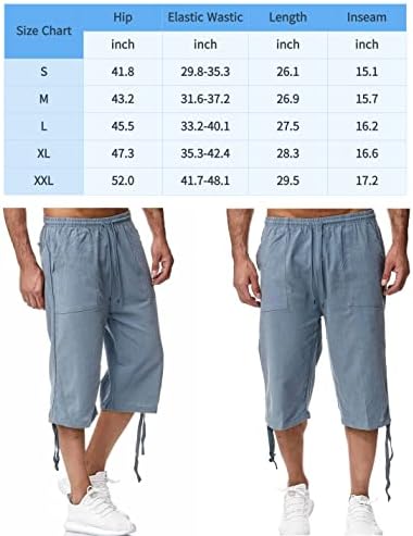 MINGZHU muške posteljine kratke hlače ispod koljena elastična struka za struku Ljeto Capri pant s džepovima