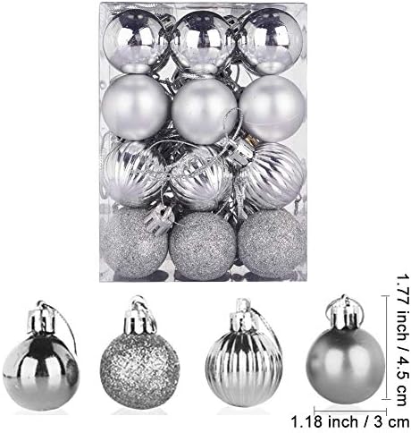 Mini božićne kuglice ukrasi za božićne ukrase drvca Zatvoreni, srebrni 24 ct