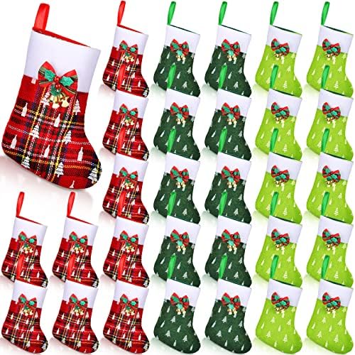30 paketa mini božićna čarapa 6 inča zimske božićne čarape s zvonom malim crvenim bivolom plaćene čarape