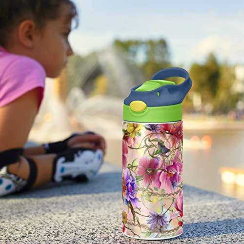 GooDalld akvarelorolorno cvijeće Dječje boce za vodu, izolirane boce od nehrđajućeg čelika sa slamnim poklopcem,