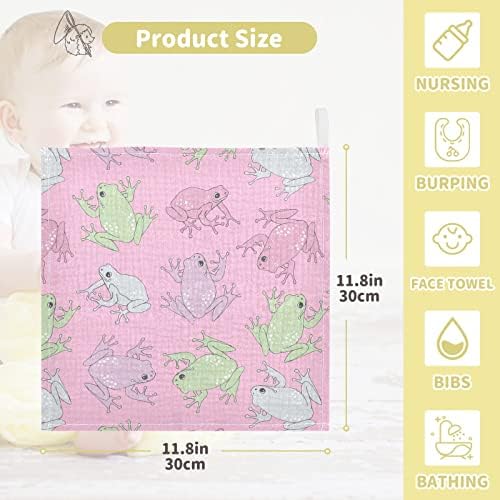 VVFelixl baby krpe pamučne šarene žabe Baby muslin perevi ručnik za bebe za novorođenčad bebe maramice, 11,8 x 11,8 inča, 3 pakovanje ružičaste