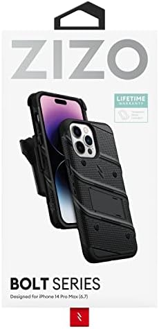 Zizo Bolt Bundle za iPhone 14 Pro Max Case sa zaštitnikom zaslona Kickstand Holster Lanyard - crna