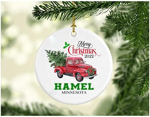 Božićno dekoracija Tree Merry Božić 2022. Hamel Minnesota Ornament Funny Poklon Xmas Odmor kao obitelj prilično