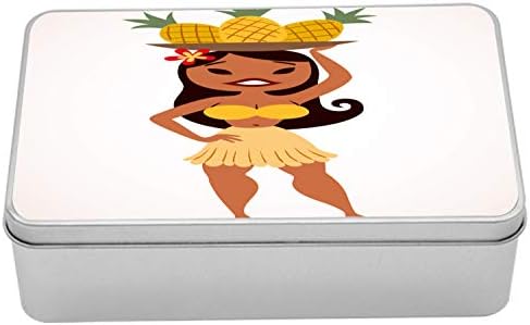 AMBESONNE HULA TIM kutija, tropska žena s ananas u tradicionalnom kostimu Hipster Stil, prenosiv pravokutnik