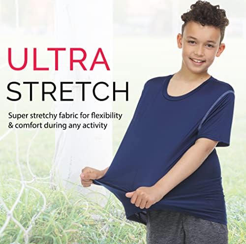 Majice za dječake - Mladi Velika djeca Aktivna vježba Dry-Fit Stretch Crew vrat kratkih rukava Top 4 pakovanje