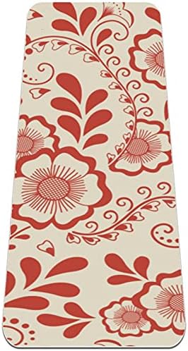 Siebzeh Coral Red Floral Pattern Premium Thick Yoga Mat Eco Friendly Rubber Health & amp; fitnes Non Slip