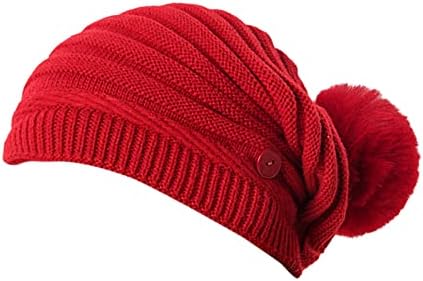 KEUSN ženske zimske kape zimske ženske dugmad od čvrste vune Baotou šešir toplo uho pletena vunena Lopta
