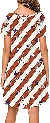 TIFZHADIAO Ženska ležerna majica Haljine 4. srpnja Američka zastava Štampanje Thirt haljine kratkih rukava