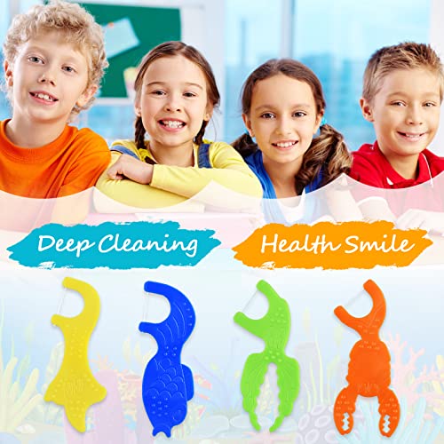 Dacon Kids Flossers, djeca zubne komove bez fluorida, neumorni, 4 boje Ocean životinje u obliku flossing