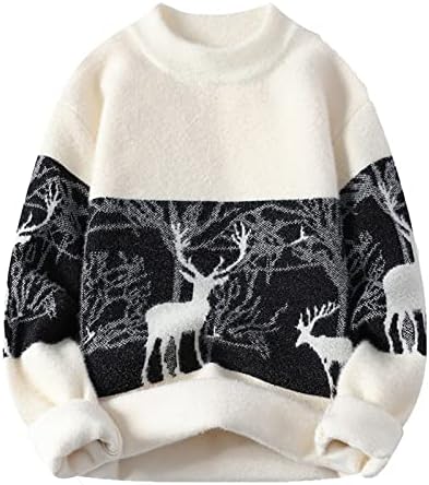 Muški pleteni džemper casual boja blok džemper božićni jeleni dugih rukava posada pulover pulover vrhove