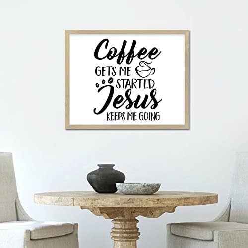 Vintage Style 16x20in Viseći zidni znak s motivacijskim citatima Kava me pokreće Isus me drži i dalje od