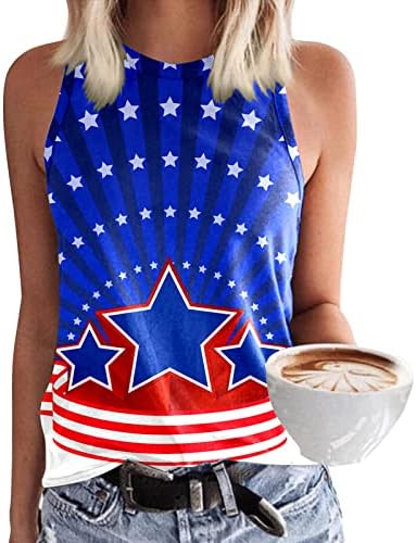 4th of July Shirts for Women American Flag Summer o-izrez Tank Tops Stars Stripes Tie-Dye Shirts Casual