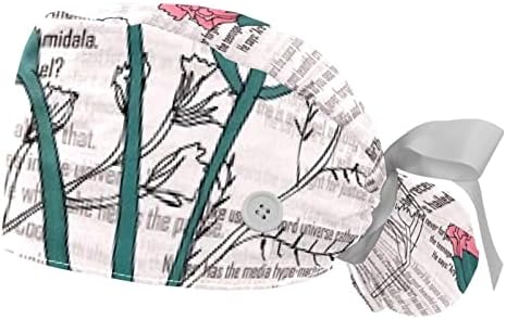 Radni kapu sa tipkama i vrpcom za žene 2 pakete, antikni cvijet podesiv uniseks hirurški kapice