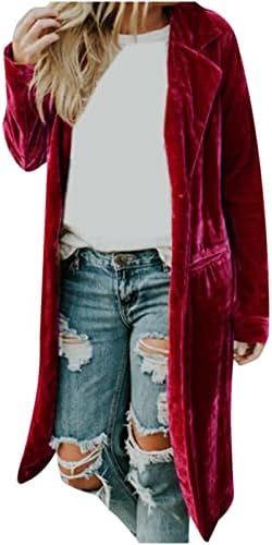 Mzkdieey ženska rever za draped baršuna Maxi Duster kardigan otvoreni prednji kaput od punog duga odjeća