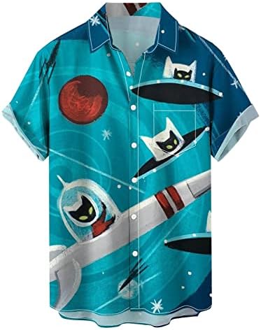 XXBR MENS Havajski majice Dugme za kratki rukav Down Smiješna grafika Glazba Ispiši opuštena fit na plaži