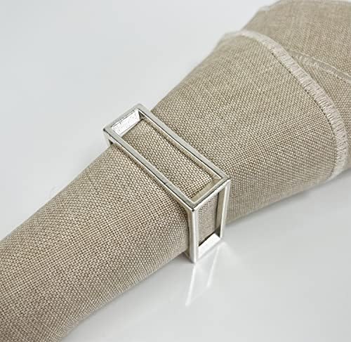 Fannco Styles Square Metalni prstenovi u salvetu, set od 4 - srebrne minimalističke banglera za kuću za