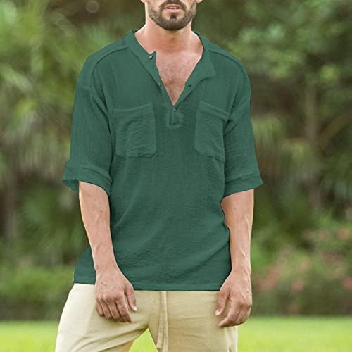 XXBR muški pamučni pamučni pamučni pamučni majice, ljetna Henley s majicama Prednji taster Placket s dvostrukim