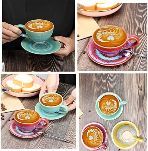 Ksalpch Espresso Kup i tanjuri, 5 oz kafe za kapuccino Latte, kafić mocha i čaj, jedinstvena craft keramička