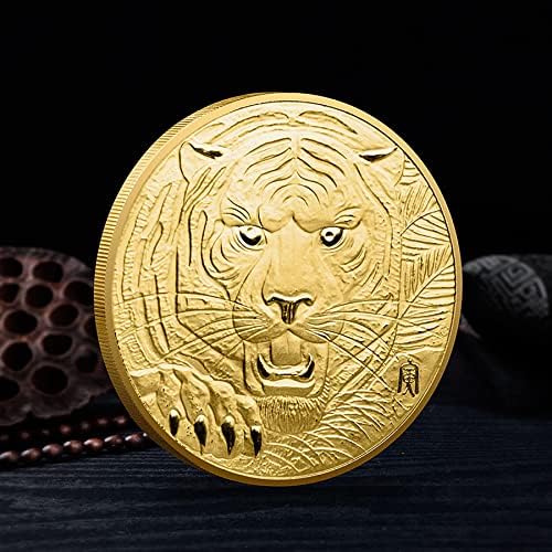 StruggleJewelry Golden Lucky Coin sa glavom tigra i zodijaka - 1,57-inčni prečnik - kineski izazov novčić