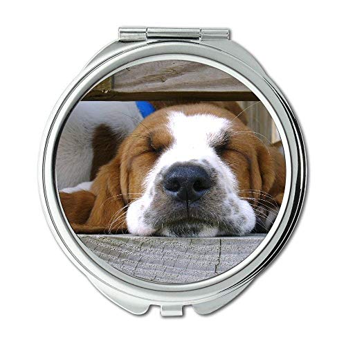 Ogledalo, ogledalo za šminkanje, štene francuskog buldoga slatki basset pas, džepno ogledalo,1 X 2x uvećanje