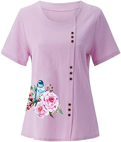 Bluze za žene, cvjetni tisak kratkih rukava okrugli vrat Prevelika posteljina majica modne majice za žene