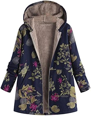 Plus veličina puna zip up debeli štitnika bez rukava, jakna s dugim rukavima za žene cvjetni print runo