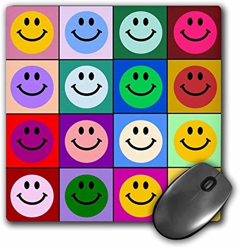 3droza LLC 8 x 8 x 0,25 inča Pad miša, šareni osmijeh sksilasti u stilu Warhol Style Happy Rainbow Smilies