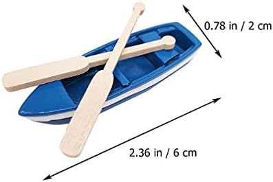 Alipis Dekor Azijski dekor Mini Blue Wood Boat and Wood, Drveni brod Kanu za vesla Micro Pejzaža Smola broda