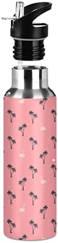 Flamingo Palm Tree Summer Pink uzorak boca za vodu Termos sa slamnim poklopcem za dječje dječake, 600 ml,