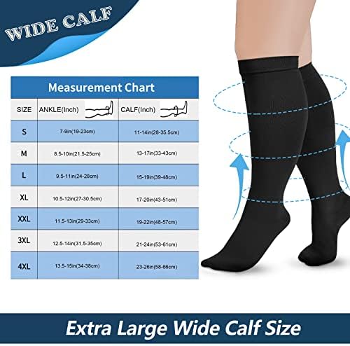 Extra široke čarape za kompresiju tele za žene i muškarce, plus veličine Snaga kompresije 20-30 mmhg, koljena