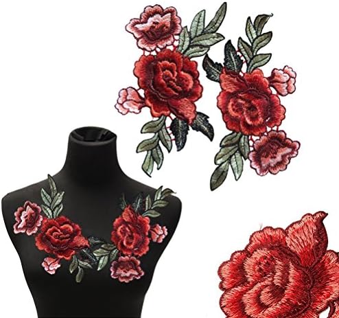 Crvene ruže Cvijeće za posteljinu izvezena cvjetna applivala šivati ​​zakrpe za čipku tkaninu odjeću DIY