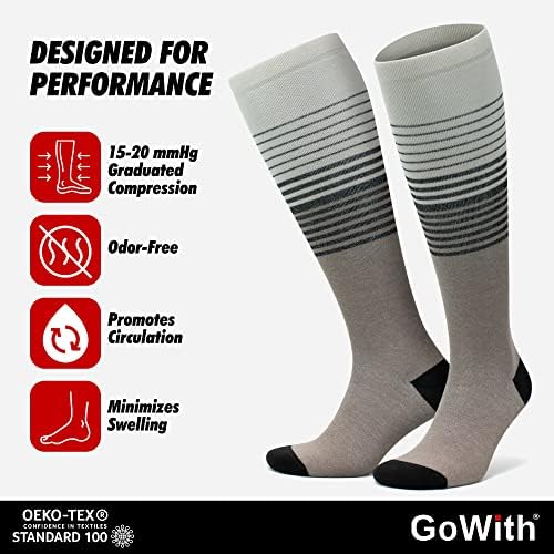 Gowith Unisex bambusove čarape za kompresiju, 15-20 mmhg savršena-fit prozračna putovanja visoke čarape