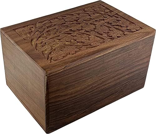 DM Antique Enterprises Drvena urna kutija - ljudska pogrebna kremacija urnu sa ručnim isklesanim dizajnom