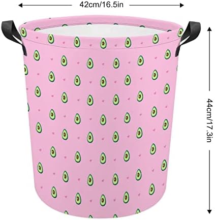 Avokado i srca na ružičastom sklopivom korporu za pranje rublja Vodootporna kočića za pohranu kante s ručkom