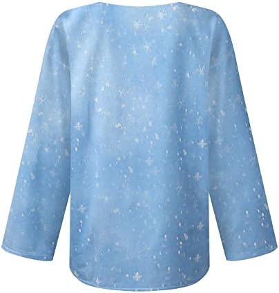 Camisas casuales de manga larga para mujer Tops de túnica Blusa con cuello en V de árbol de Navidad U1