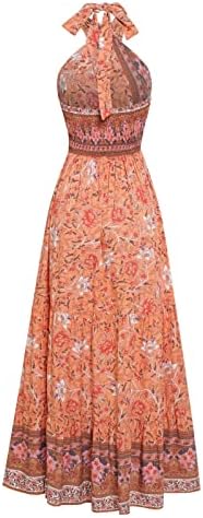 Dame Boho haljina ljetna boemska cvjetna print haljina bez rukava s tankim visokim strukom Maxi haljine