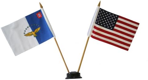 SAD i Azores Mali 4 x 6 inčni mini baner zastave za dvostruke zemlje sa crnim postoljem na plastičnom stupu