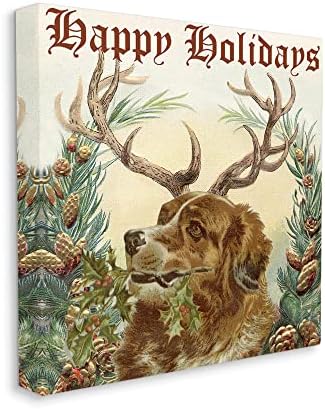 Stupell Industries pas koji nosi rogove sezonski odmor Botanicalci Platno Zidna umjetnost, dizajn Alicia Longley