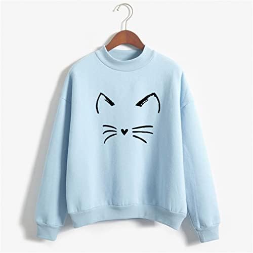 Slatka dukserica za žene Smile Mačka lica Grafička majica Lagani labavi pulover s dugim rukavima Ležerne
