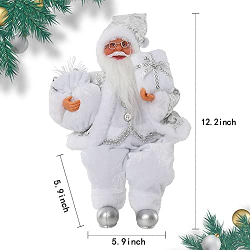 Anydesign božićni sjedeti Santa ručni shvaćeni bijeli srebrni kaput Santa Claus figurice lutka s poklon