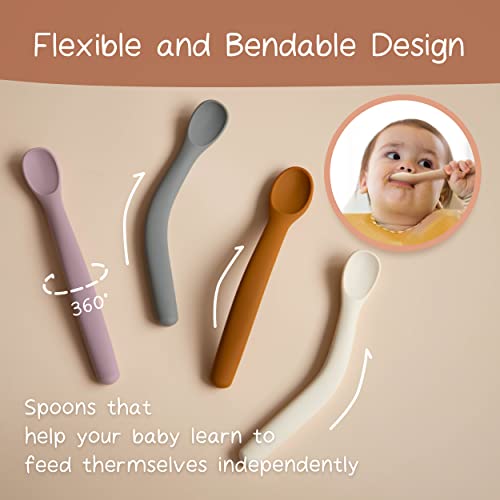 Moonkie silikonske kašike od 4, mekane kašike za dojenčad prve faze hranjenje, savijanje, žvakaće za bebe