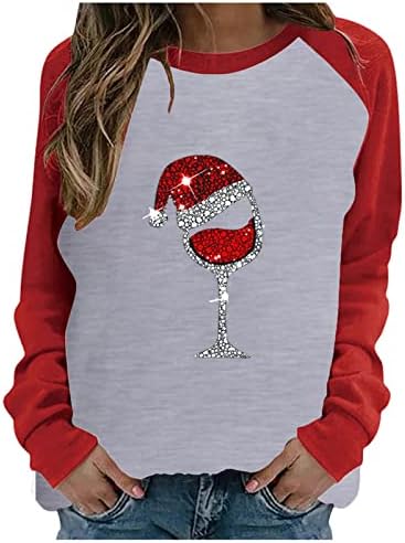 Ženski crveni vinski stakleni duks boja blok kapuljača pulover vrhovi dugih rukava božićne džemper, ležerne