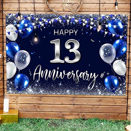 Sretna 13. godišnjica pozadina Banner dekor mornarsko plavo-srebrni sjaj sretan 13 godina godišnjica vjenčanja