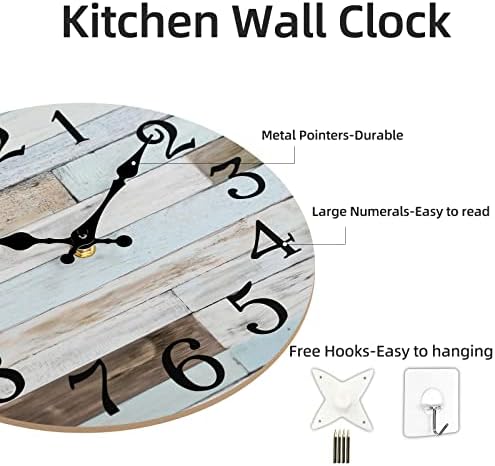 Zidni sat Kecyet - 10-inčni tihi bez otkucaja drveni zidni satovi koji se bave baterija - zemlja retro rustikalni