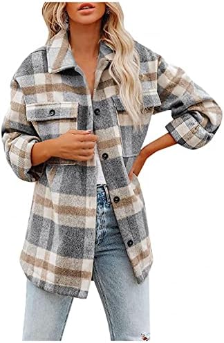 Aihou plaile jakne za žensku modu, ženska ležerna vuna mješavina plairana rever gumb s dugim rukavom jakna