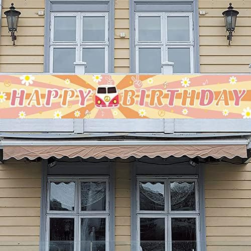 LOONELO Groovy Sretan rođendan dugi Baner sa 118x19, 7 inča,Retro hipi Boho dekoracije za rođendanske zabave,