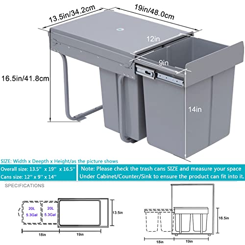 Nisorpa 40 litara / 10,6 galona dvostruka kanta za smeće pod šalterom / sudoperom sa poklopcem - komercijalno smeće može reciklirati kontejnerske kuhinjske kante za otpad - mekano-blizače, siva