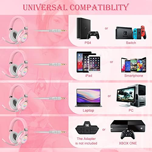 HOLULU sklopive roze slušalice za igranje kompatibilne sa PS5 PS4 PC tabletom za mobilni telefon Xbox One,